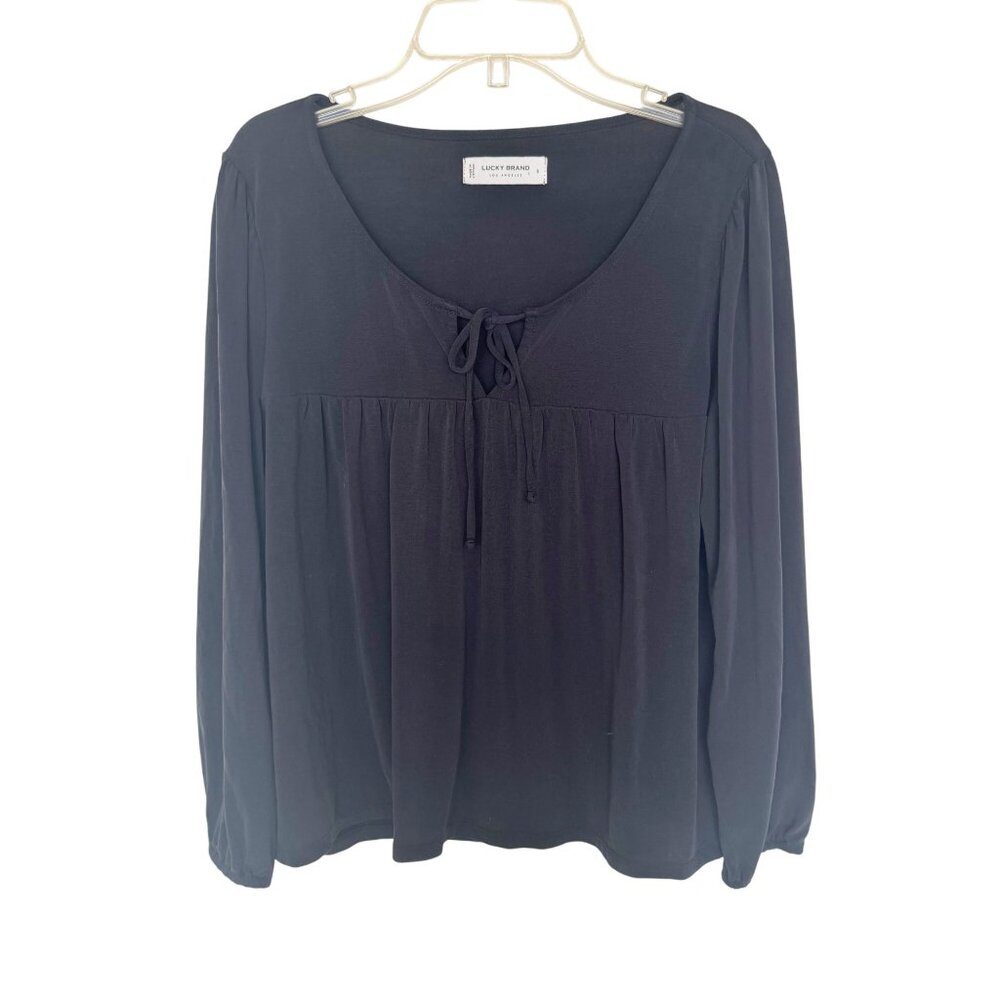 Lucky Brand Black Long Sleeve Peasant Top Womens Size Small